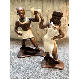 VTG Treasure Craft of Hawaii Female & Male Hula Dancers Statue Figurines 10" 11"